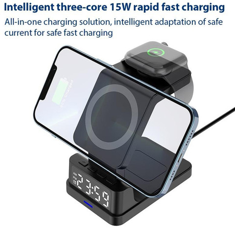 MARS Wireless Charging Station with Clock for iWatch, Airpods