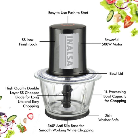 Inalsa Multi Chop 500 Watt Motor Electric Vegetable Fruit Chopper