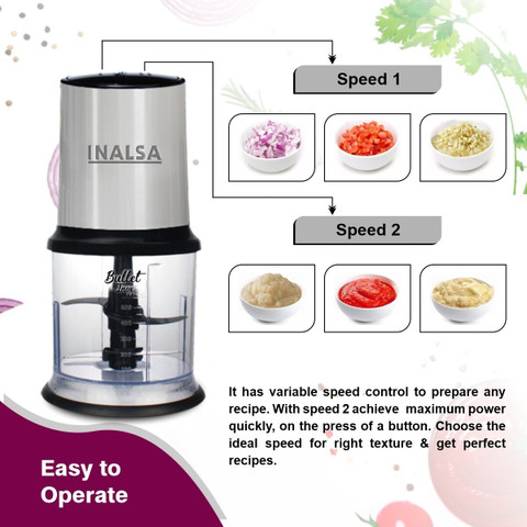 Inalsa Mini Chopper Bullet Inox-450W with Variable Speed &100