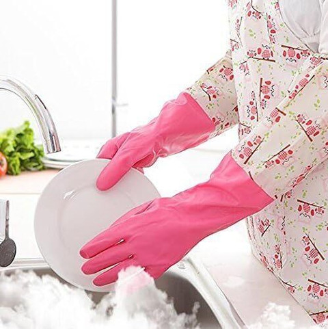 4MYL Reusable Gloves Washing Utensils Hand Gloves for Dish Cleaning (Green  Pink) Wet and Dry Glove Set