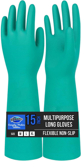 F8WARES 15 Inches long Heavy-Duty Reusable Chemical Acid Resistant Nitrile  Hand Gloves Wet and Dry Glove