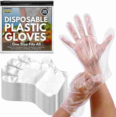 F8WARES Pk 100 Pair Hand Gloves Poly Transparent Plastic Gloves