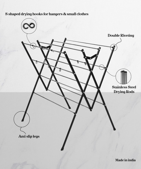 DRY LINE Steel Floor Cloth Dryer Stand FOLDING WITH STAINLESS RODS-RUST  PROOF