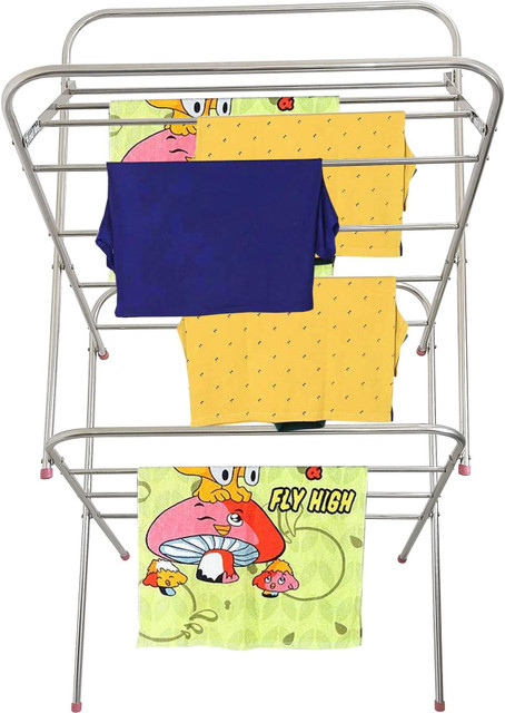 SMART SLIDE Steel Floor Cloth Dryer Stand Heavy Duty Stainless Steel  Collapsible Cloth Dryer Stand/Double Rack Foldable Cloth Stands for Drying 