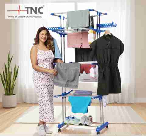 TNC by TNC Steel, Plastic, Aluminium Floor Cloth Dryer Stand JUMBO DOUBLE  POLL TIER PURE STAINLESS STEEL CLOTH DRYER STAND