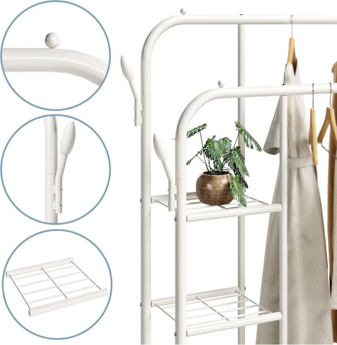 KriShyam Steel Floor Cloth Dryer Stand Double Rods Portable Garment  Rack,Metal Clothes Rack with Side Shelves