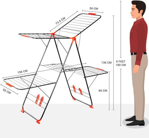 Bathla Steel Floor Cloth Dryer Stand Mobidry Neo+ 2-Level Foldable