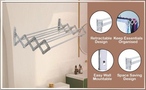 Familia Steel Wall Cloth Dryer Stand Heavy-Duty Stainless Mounted