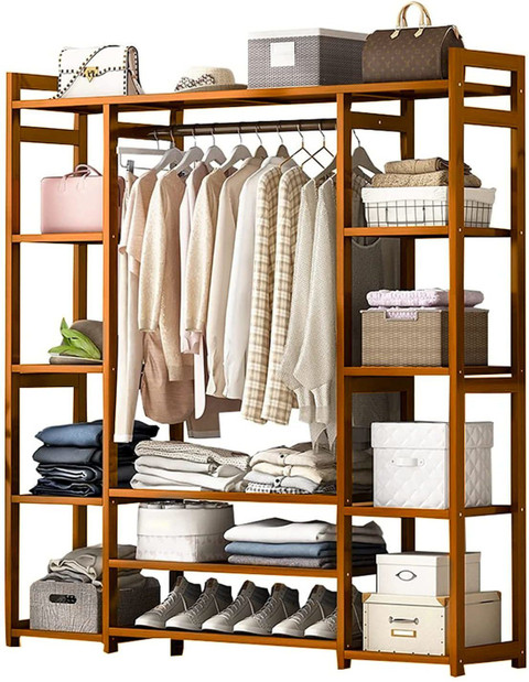 Naayaab Craft Layer Clothes Garment Rack Coat Hanger Portable Wardrobe  Closet Organizer Bamboo Coat and Umbrella Stand