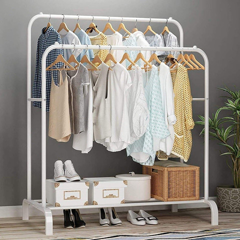 lukzer Double Garment Stand Cloth Rack Storage Organizer with