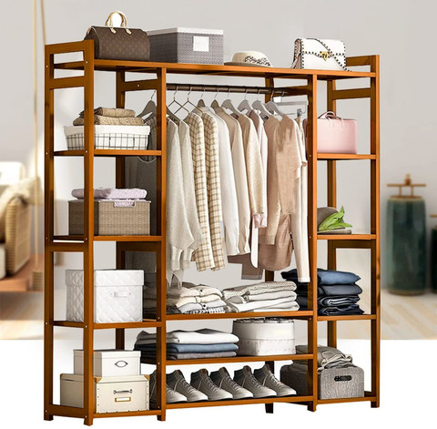 Wood Cloth Rack LMZPJ Wooden Garment Rack With Shelves
