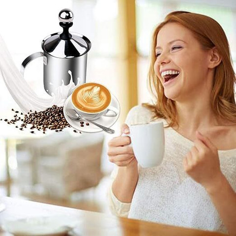 BEYKURY B- Stainless Steel Manual Milk Frother – Handheld 400ml Coffee Foam  Maker Personal Coffee Maker