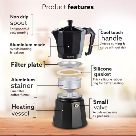 Moka Coffee Pot Moka Pot Bar Pressure AGARO Classic Moka Pot