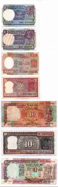 Old Rbi Notes RB COINS OLD NOTE 1,2,10, RUPEES COMPLETE 7 NOTE SET NOTE Coin Bank ...