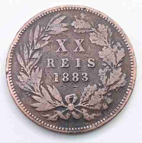 Naaz Rare Collection Portugal 1883 XX Reis (20) Luis Copper Coin