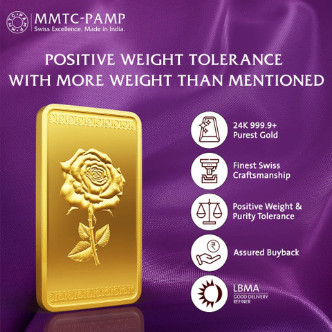 MMTC-PAMP India Pvt Ltd Rose 24 (9999) K 10 g Yellow Gold Bar