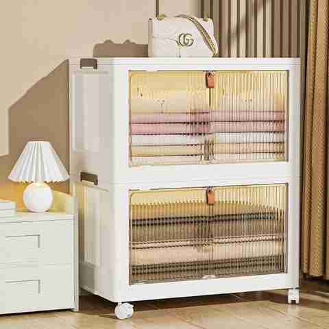 Keekos 2-Door 2-Shelf Plastic Collapsible Cupboard Bin PP
