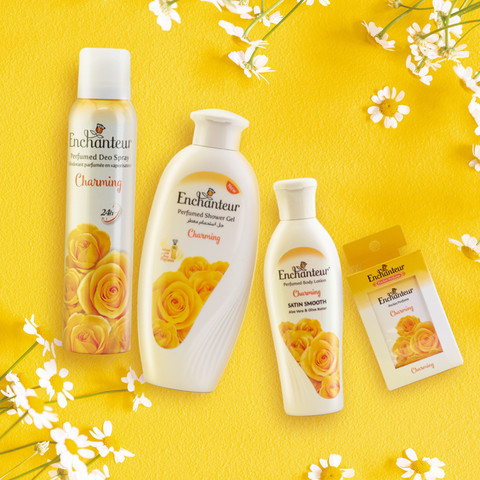 Enchanteur Charming Shower Gel, Body Lotion, Deo Spray, Pocket Perfume  With Travel Pack Combo Set