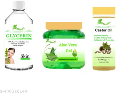 Activeland Alovera Green gel , Glycerin , Castor oil for skin 100 ml each