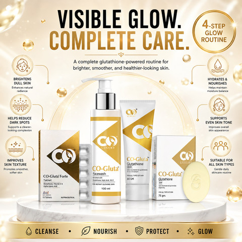 Co Luxury Glutathione Skin Brightening Combo Kit | Glutathione Facewash, Glutathione Tablet, Glutathione Cream & Glutathione Soap | Price in India - Buy Co Luxury Glutathione Skin Brightening Combo Kit