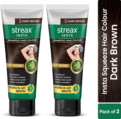 Streax Insta Shampoo Hair Colour - Dark Brown, Easy DIY- Squeeze