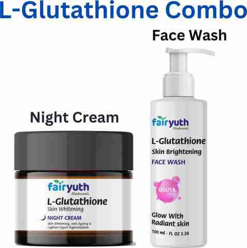 glutathione face wash and cream fairyuth L- Glutathione Face Serum Cream & Face Wash for Skin Whitening,  Brightening & Anti Ageing Night Serum Cream 50ml Face Wash 100ml Price in  India