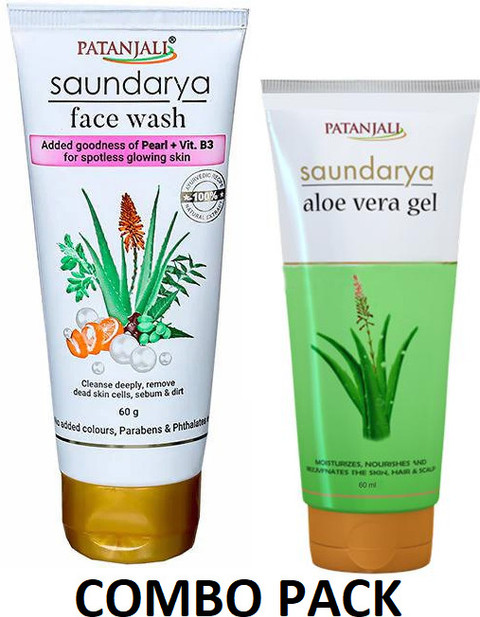 PATANJALI SAUNDARYA FACE WASH 60GM*1PCS+ALOEVERA FACE GEL 60ML*1 (2PCS  COMBO) Price in India - Buy PATANJALI SAUNDARYA FACE WASH 60GM*1PCS+ALOEVERA  FACE GEL 60ML*1 (2PCS COMBO) online at Flipkart.com