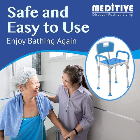 MEDITIVE Shower Chair Bath Seat with Padded Armrests and Back, Supports up  to 150 Kg Shower Chair