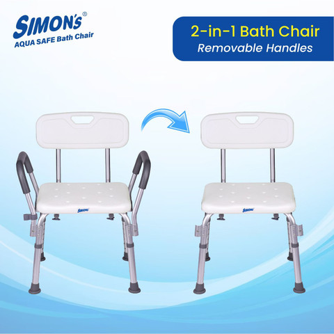 Simon's Bath Shower Chair with backrest and Side liftable Handles for  elderly Shower Chair