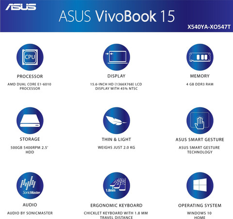 ASUS (2024) AMD APU Dual Core E1 E1-6010 - (4 GB/500 GB HDD