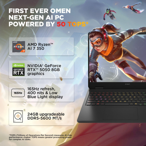 HP OMEN AMD Ryzen AI Octa Core AI 350 (24 GB/1 TB SSD/Windows 11  Home/8 GB Graphics/NVIDIA GeForce RTX 5050) 16-ap0165AX Gaming Laptop