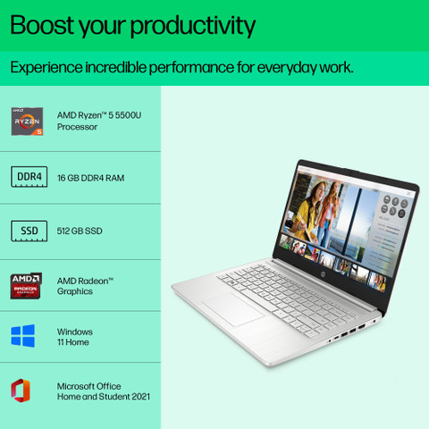 HP 14s AMD Ryzen 5 Quad Core 5500U - (16 GB/512 GB SSD