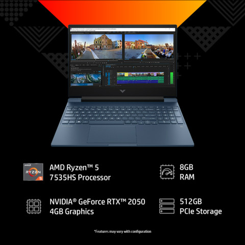 HP Victus 15 AMD Ryzen Hexa Core 7535HS (8 GB/512 GB SSD/Windows 11  Home/4 GB Graphics/NVIDIA GeForce RTX 2050) 15-fb1016AX Gaming Laptop