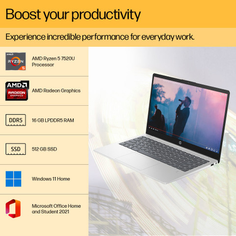 HP AMD Ryzen 5 Quad Core 7520U - (16 GB/512 GB SSD/Windows 11 Home