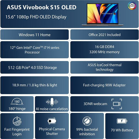 ASUS Vivobook S15 OLED Intel EVO H-Series Intel Core i7 12th Gen