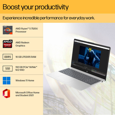 HP 15s AMD Ryzen Quad Core 7520U (16 GB/512 GB SSD/Windows 11 Home)  15-fc0030AU Thin and Light Laptop