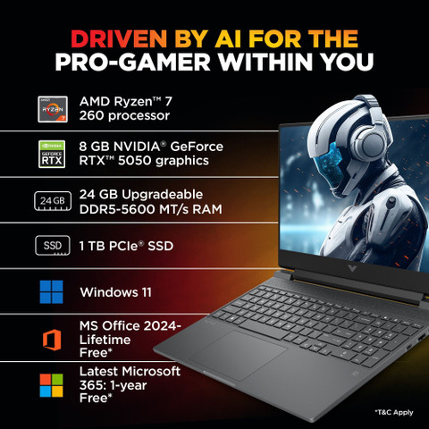 HP Victus AMD Ryzen Octa Core 260 (24 GB/1 TB SSD/Windows 11 Home/8 GB  Graphics/NVIDIA GeForce RTX 5050) 15-fb3185AX Gaming Laptop
