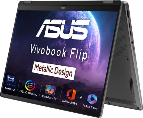 ASUS Vivobook 14 Flip OLED (2025) with Touch Screen, Backlit Keyboard,  Intel Core Ultra 226V (16 GB/512 GB SSD/Windows 11 Home)  TP3407SA-QL024WS