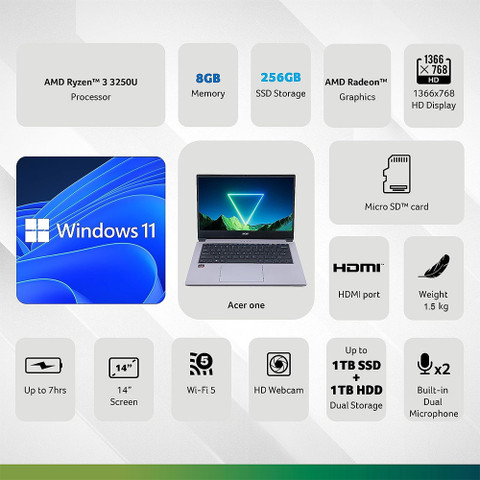 Acer One 14 AMD Ryzen 3 Dual Core 3250U - (8 GB/256 GB SSD