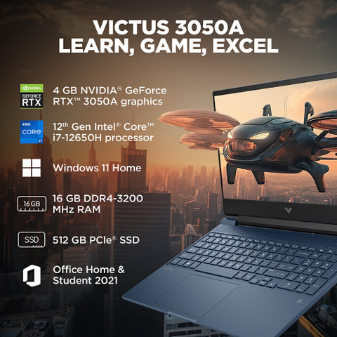 HP Victus Intel Core i7 12th Gen 12650H (16 GB/512 GB SSD/Windows 11  Home/4 GB Graphics/NVIDIA GeForce RTX 3050A/144 Hz) 15-fa1382TX Gaming  Laptop
