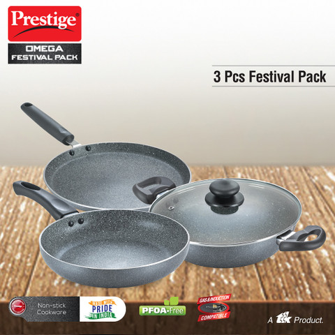 Prestige Omega Grey Granite Festival Pack BYK Set(Kadai With Lid