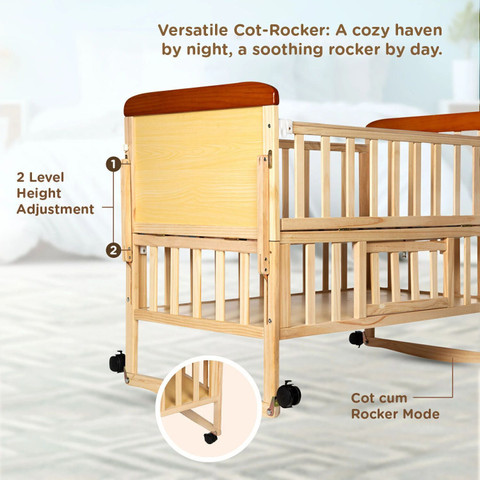 MeeMee Premium Rocking Wooden Baby Crib,Attach to Parent Bed