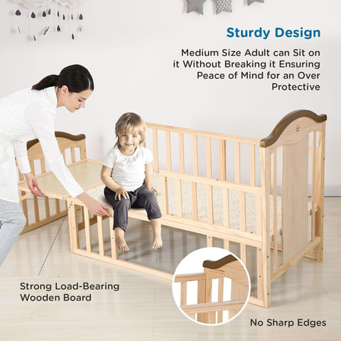 MeeMee 12 in Wooden Crib, Multi-Feature, Bed Cradle for 0-3