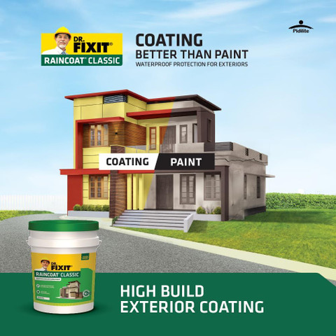 Fixit RAINCOAT CLASSIC WHITE, External wall waterproofing, Coating,  1000+ unique shades, No dilution, Litre, Single Coat Application,