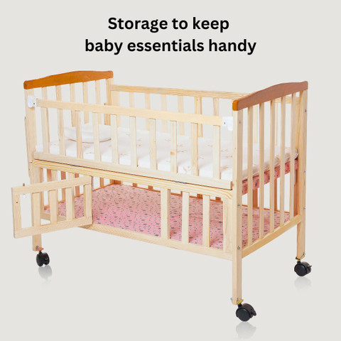 FurniFest Complete Baby Wooden Cot Bed Crib with Mattress, Mosquito net and  Wheels