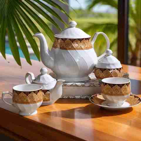 UPC Pack of 15 Ceramic Tea Set With Kettle, Cup Set With Saucer or