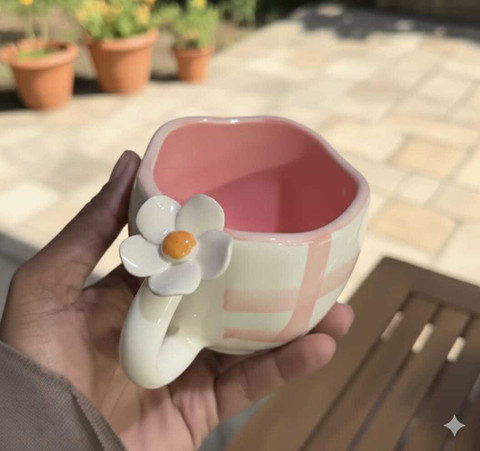 Earthystone Pack of 1 Ceramic Daisy Printed Ceramic Mug | Stylish