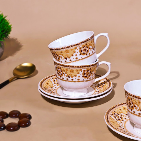 Pack of 12 Ceramic Premium Cup Set, Cup Plates Tea Set or