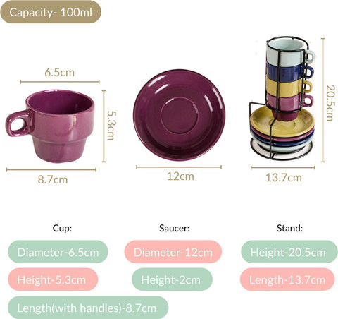 Nestasia Pack of 4 Ceramic Stackable Expresso Cup & Saucer Set