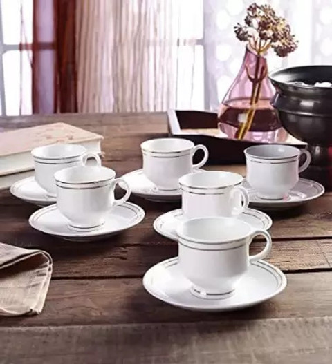 TREANDCARD Pack of 12 Ceramic Bone China, Ceramic Gold line Tea